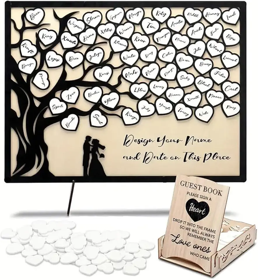 Ltstor 1 set di libri di messaggi in legno a forma di cuore, albero di nozze, anniversario di matrimonio, eventi, feste, tavolo da pranzo, centro, decorazione a forma di cuore con scatole decorative