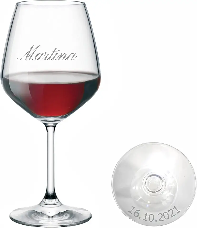 MASTERLASER3.0 Bicchiere da vino personalizzato, calice da vino rosso inciso al laser, 530 ml, set da vino personalizzato con nome, iniziali e data, migliore idea regalo – Quantità (1)