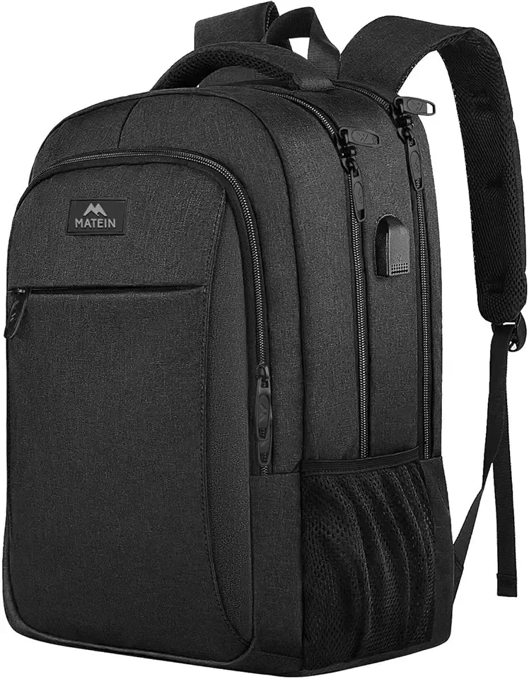 MATEIN Zaino Uomo Zaini per PC Portatile, 15.6 Pollici Zaino Porta PC con Caricatore USB zaino da lavoro, Impermeabile Zaini per Laptop, Computer, Notebook, Viaggio Regalo Uomo & Donna - Nero