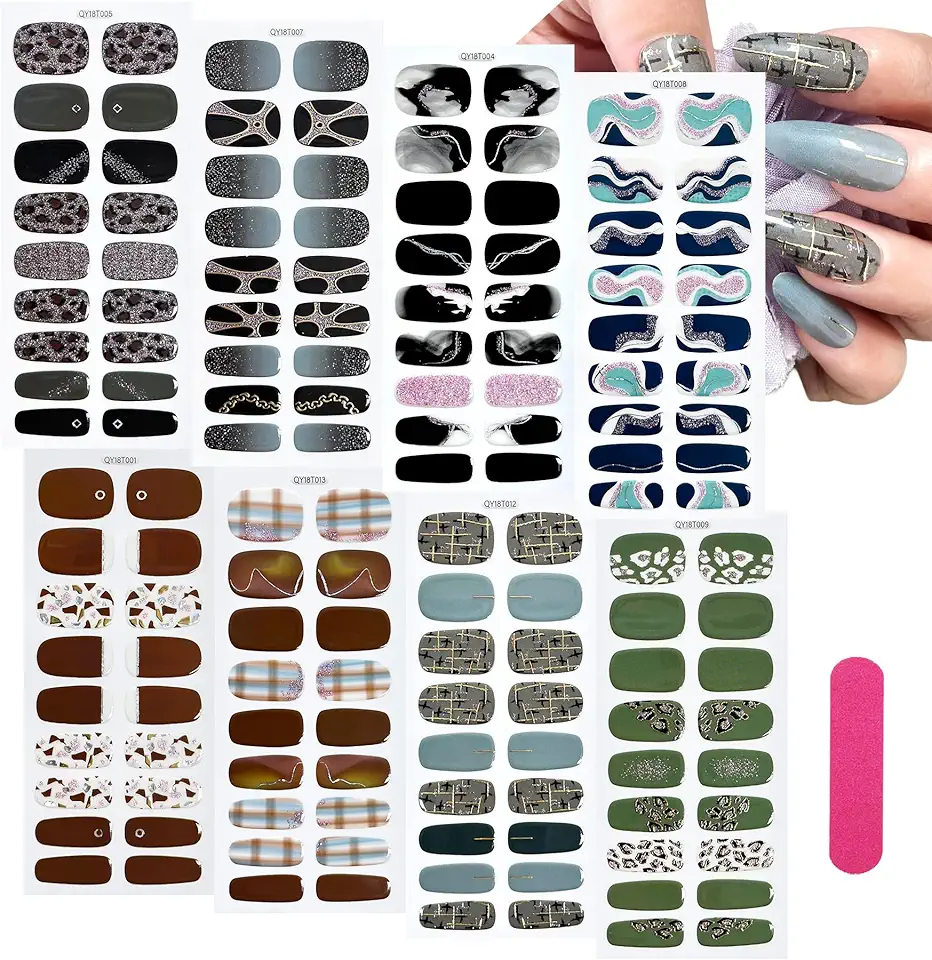 MWOOT 8 Fogli Unghie Adesive Nail Stickers, Unghie Self-Adesive Decal Colorate Decorazioni Unghie per Women Girls, Press on Nails Foil Unghie Nail Art Nail Strips Nails Starter Kit Nail Art