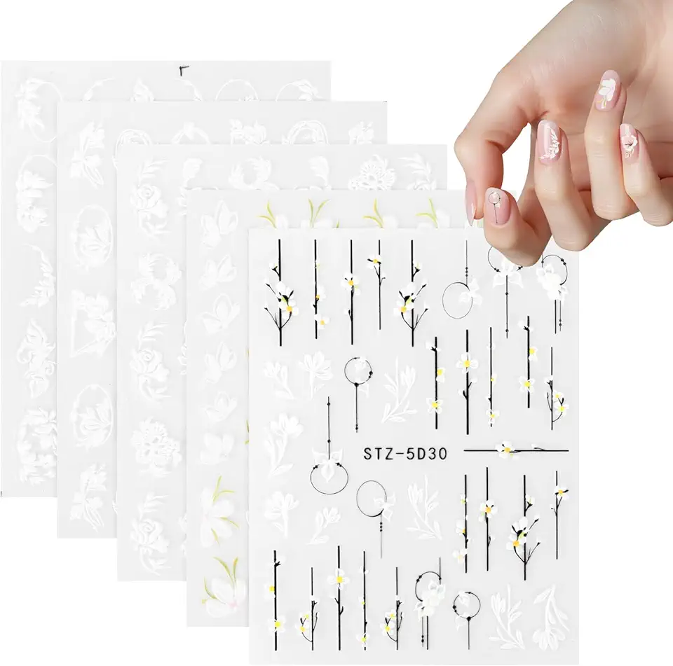 MXTIMWAN 3D Fiori Adesivi Unghie, Nail Art Sticker Unghie Autoadesivi, Stickers Unghie Autoadesivi 5D Decorazioni, Adesivi Unghie Nail Art Stickers per DIY Decorazioni Unghie