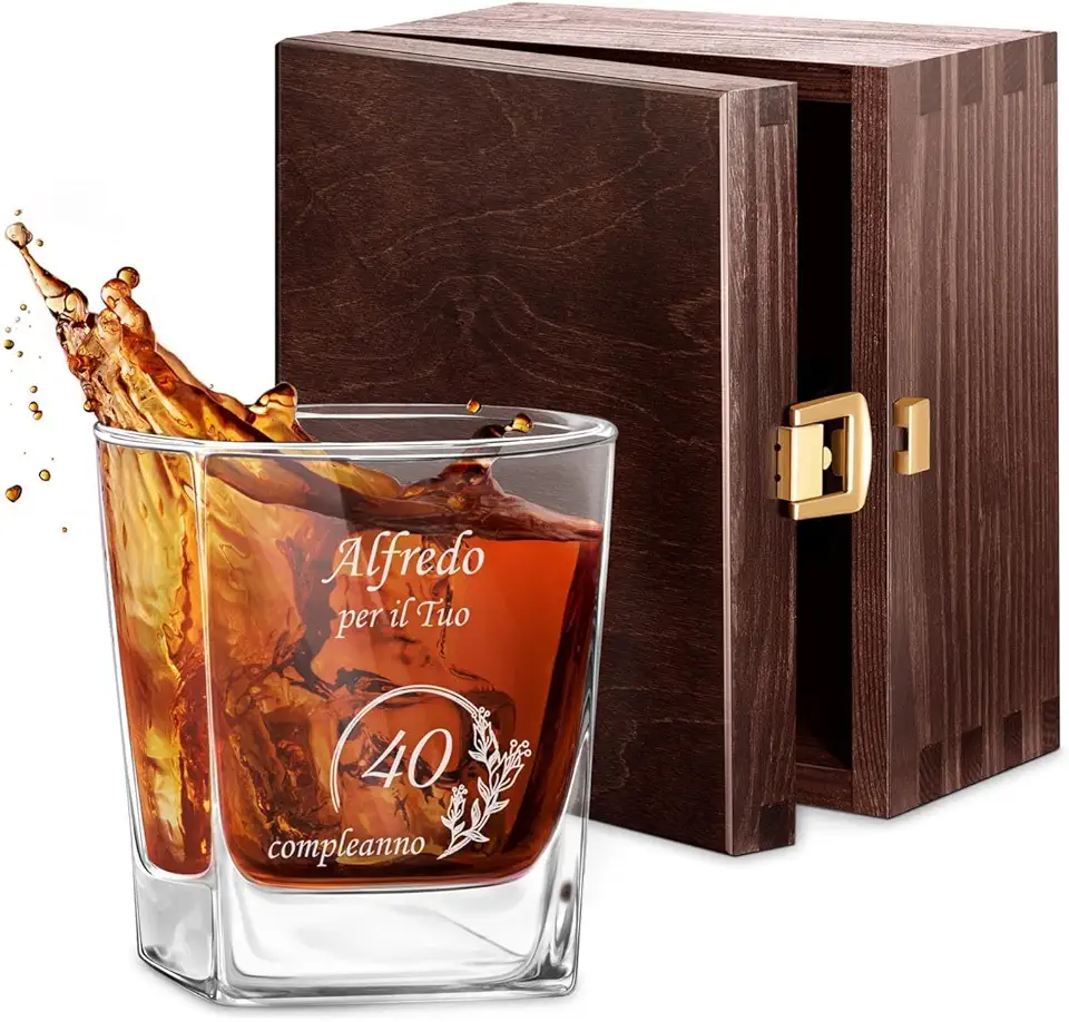 Maverton bicchiere in vetro 250 ml - ideale per bourbon whiskey e drink - incisione personalizzata - bicchiere personalizzato - idea compleanno per uomo - pensiero speciale - gigli dei campi