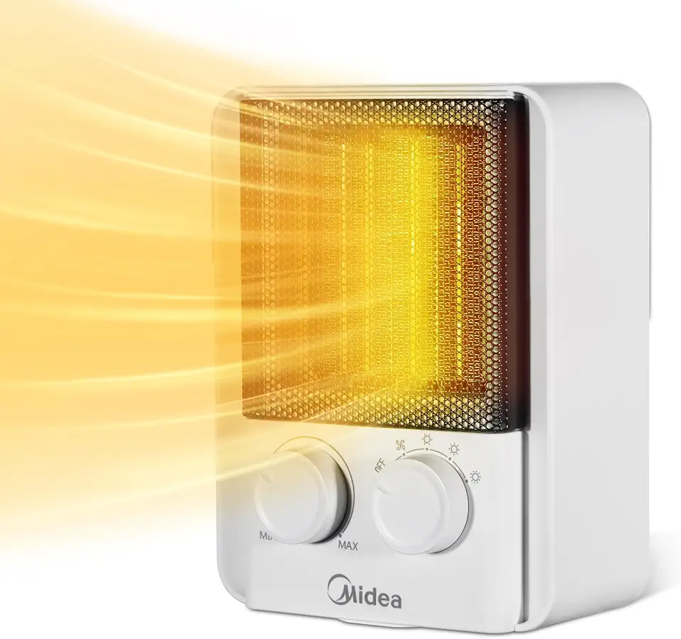 Midea NT20-22E Termoventilatore Verticale, 3 Livelli di potenza, 2000 W, Stufetta Elettrica Basso Consumo, Ceramica Silenzioso, Protezione Antigoccia, Termostato Ambiente, Bianco