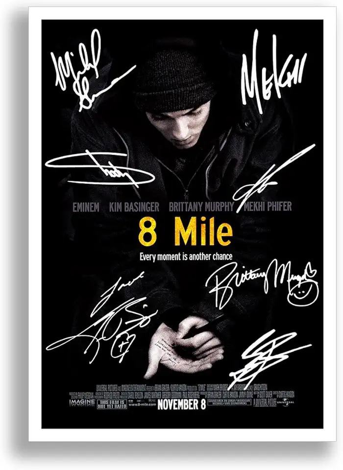 Mounted Gifts 8 Mile Cast autografato A4 poster stampa fotografica incorniciata autografo regalo film film Eminem (A4 solo poster)