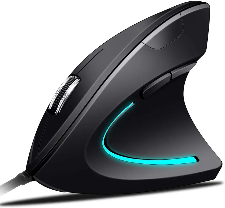 Mouse USB Cablato Mouse Verticale Ergonomico, Impugnatura Verticale e Design Ergonomico Previene Il Disturbo del Tunnel Carpale Adjustable 800/1200/1600 DPI, 5Pulsanti per PC/Laptop/Mac