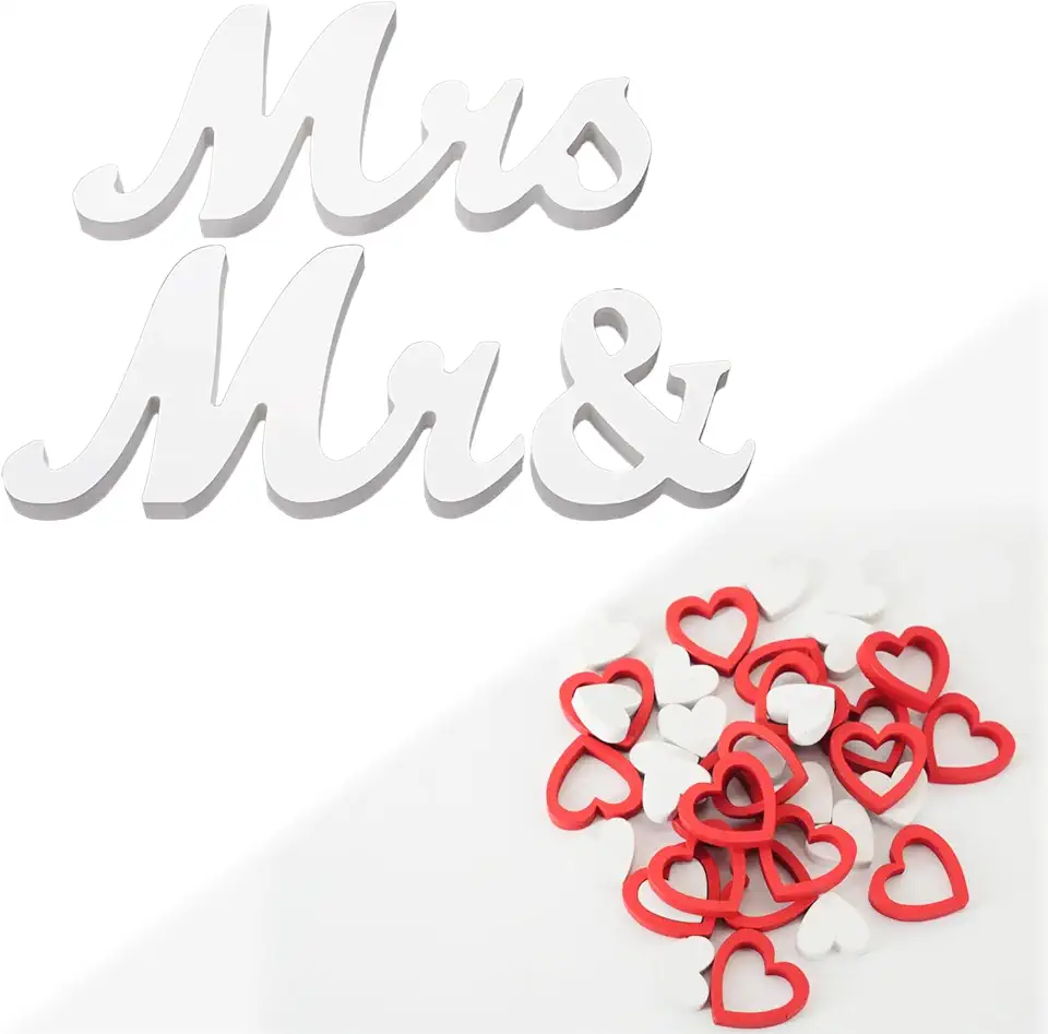 Mr & Mrs - Decorazione per matrimonio, in legno, decorazione per matrimonio, decorazione da tavolo, Ideale per Celebrazioni Nuziali, Fidanzamenti e Anniversari
