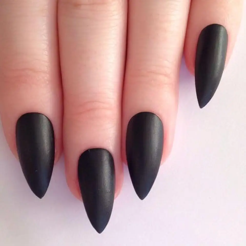 MuyouGlow - Unghie finte corte, colore: nero opaco, tinta unita, per Halloween, stampa sulle unghie, con colla per unghie, colore: nero opaco opaco