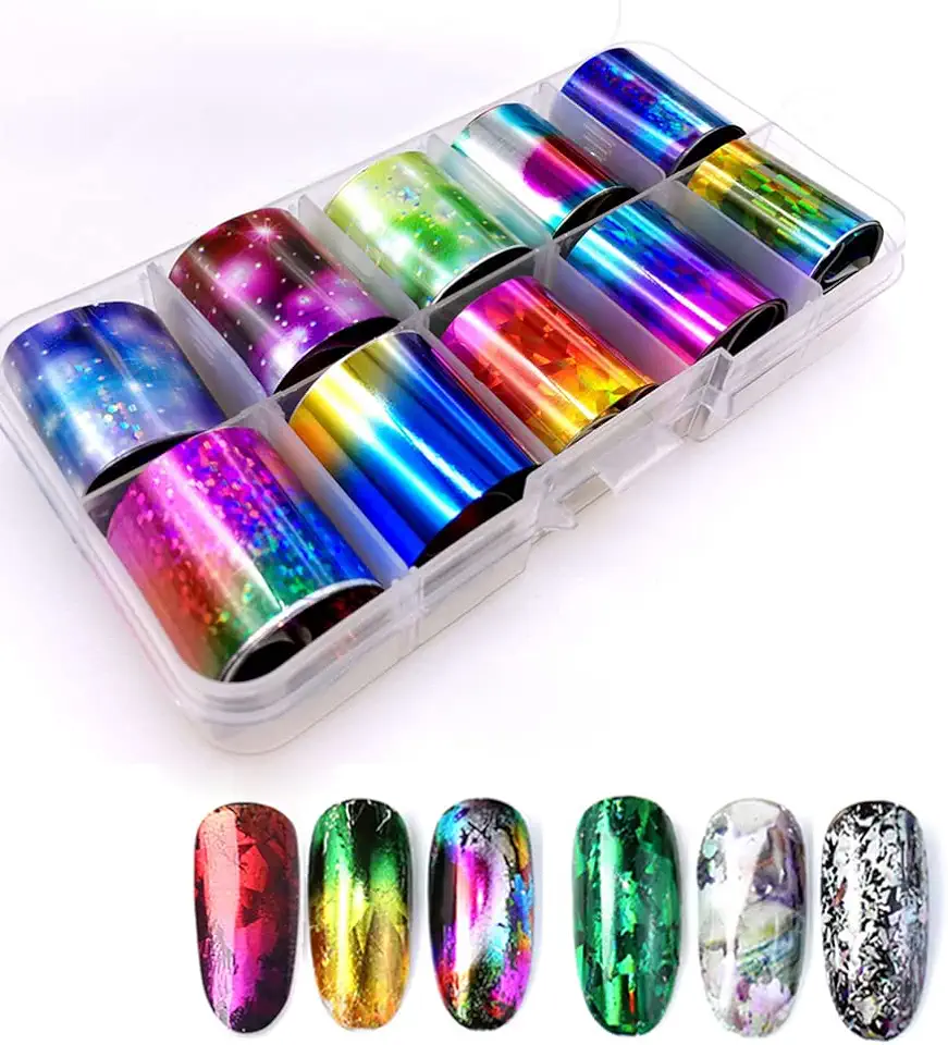 Mwoot 10 rotoli Adesivi per Unghie Stickers, Colorato Nail Art Trasferimento Adesivo Decalcomanie Nail Foil Transfer Stickers Decorazione Fai da Te Arte Unghie
