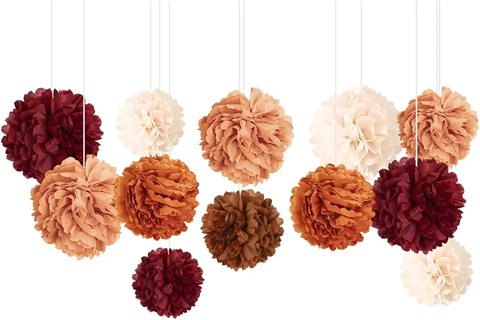 NICROHOME EUR Decorazioni per matrimoni autunnali, 12 pompon in carta velina marrone ruggine per feste di nozze rustiche, feste autunnali, baby shower, giorno del Ringraziamento e feste di Halloween