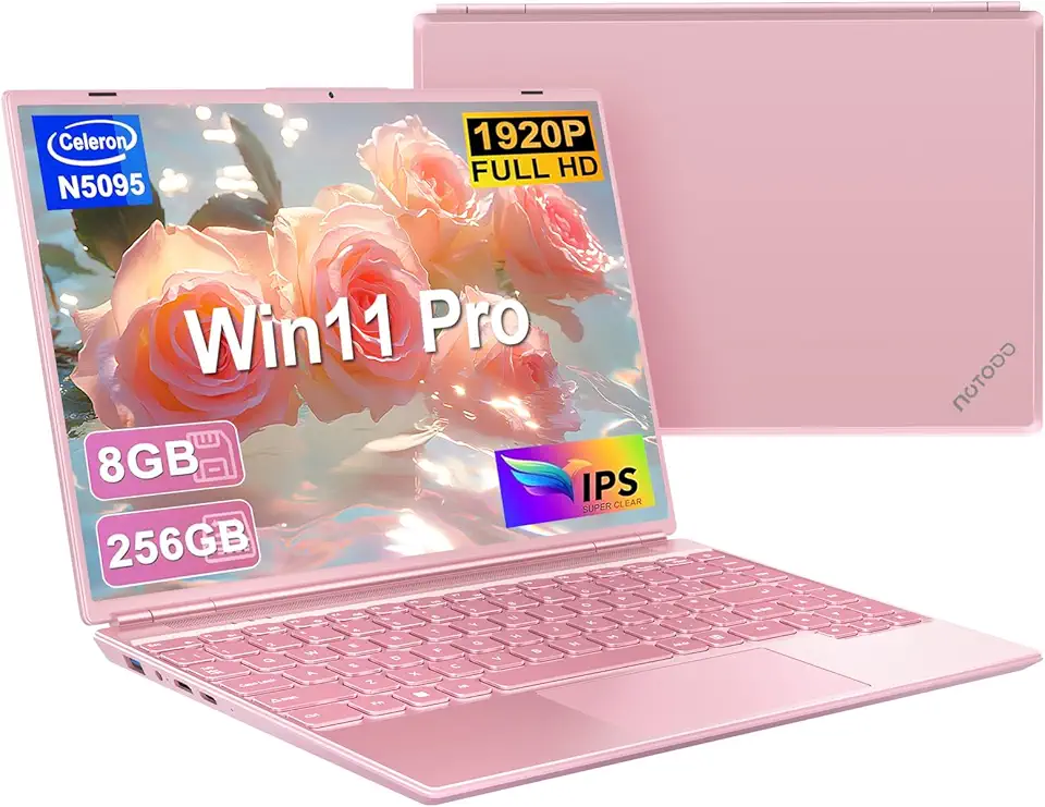 PC Portatile Computer Portatile Notebook 14 Pollici N5095 (fino a 2.9 GHz), Laptop Win11 8GB 256GB SSD 1TB Estensioni丨2.4G+5G WIFI 丨Ventola Raffreddamento Schermo丨1920 * 1200 2K FHD-Pink