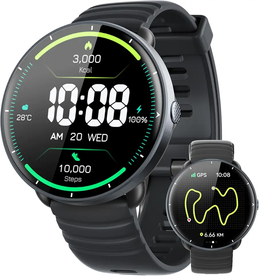 Parsonver Smartwatch GPS Integrato, 5 ATM Impermeabile Orologio da Nuoto per Piscina/Acque Aperte, Orologio Fitness con Display AMOLED, 100+ Sportive, Frequenza Cardiaca,Sonno (Nero, 42 mm)