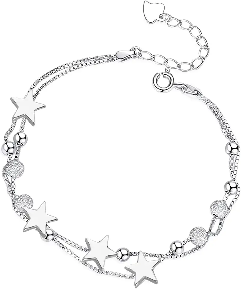 PlandleLee 2 in 1 Bracciale Donna Argento 925 Catena Stella Braccialetto, Tre Vite Tre Mondi, Bracciali Amicizia, Gioielli, Regolabile, Regalo Mamma Amica Compleanno