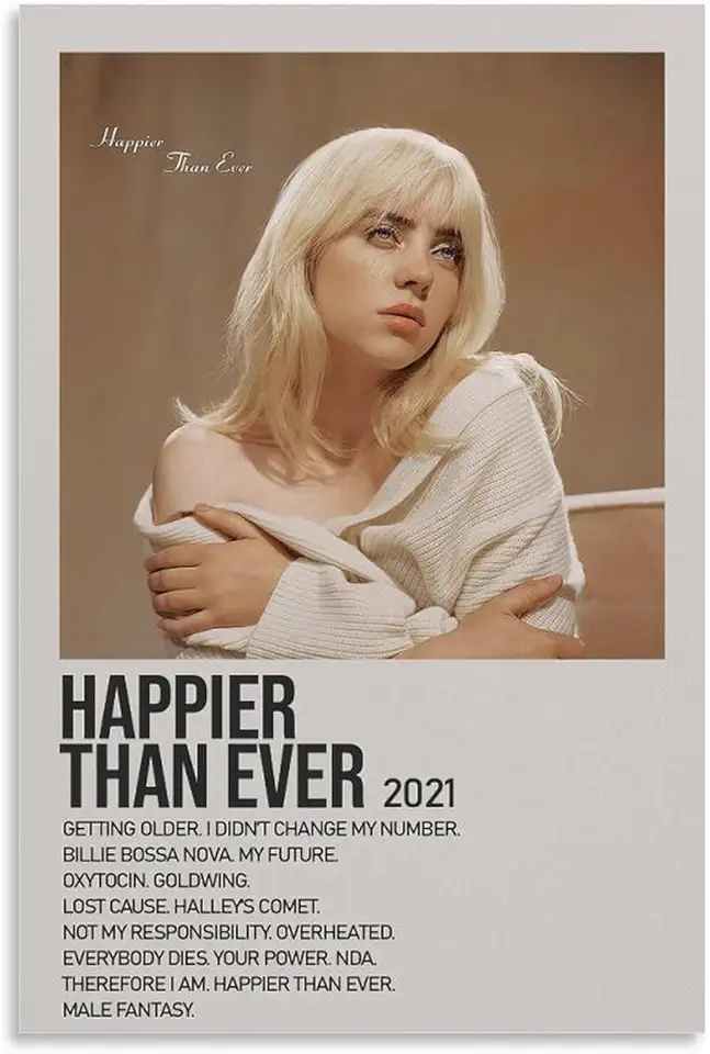 Poster dell'album "Happier Than Ever By Bil-lie", poster minimalista per stanza, decorazione artistica da parete per camera da letto, 30 x 45 cm