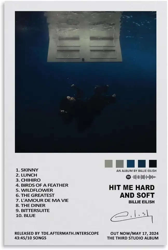 Poster su tela con album Eilish di Billie, per stanza, decorazione artistica da parete per camera da letto, 30 x 45 cm