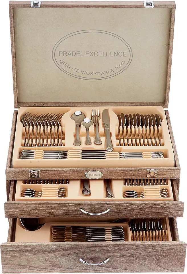 Pradel Excellence Pradel Excellence-D635C-113-Cofanetto Posate da Tavolo, Idea Regalo, Lucido, Acciaio Inossidabile, Argento (Silber), 113 unità