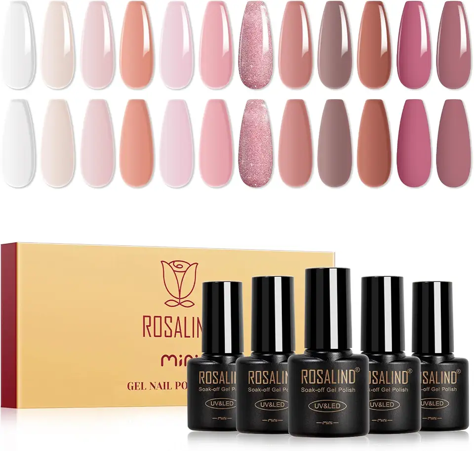 ROSALIND Smalto Semipermanente Unghie,12 Colori Jelly Trasparente Nude Rosa Marrone Smalti Semipermanenti Per Unghie Glitter Rosa, Soak Off UV/LED Semipermanente Unghie per DIY Manicure