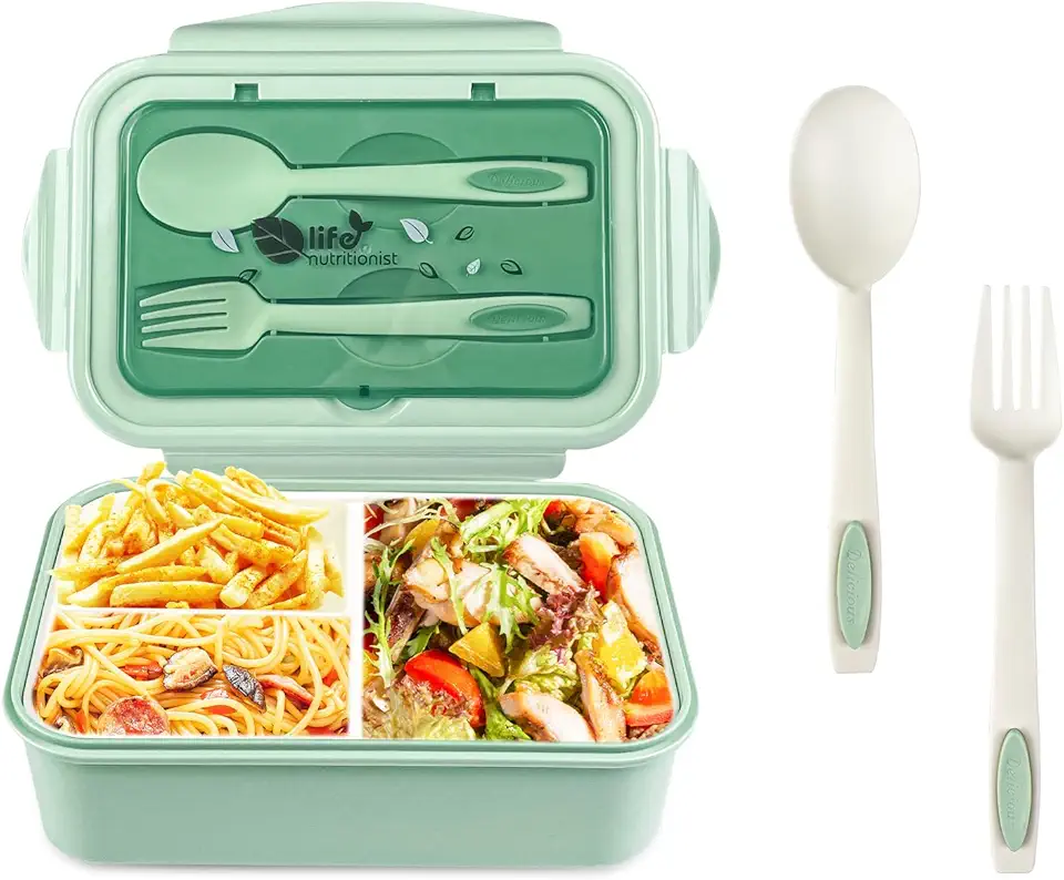 Relota porta pranzo con 3 Scomparti 1400ml, lunch box Adatto a Microonde e Lavastoviglie, portavivande per Adulti Bambini Lavoro Scolastico, Verde