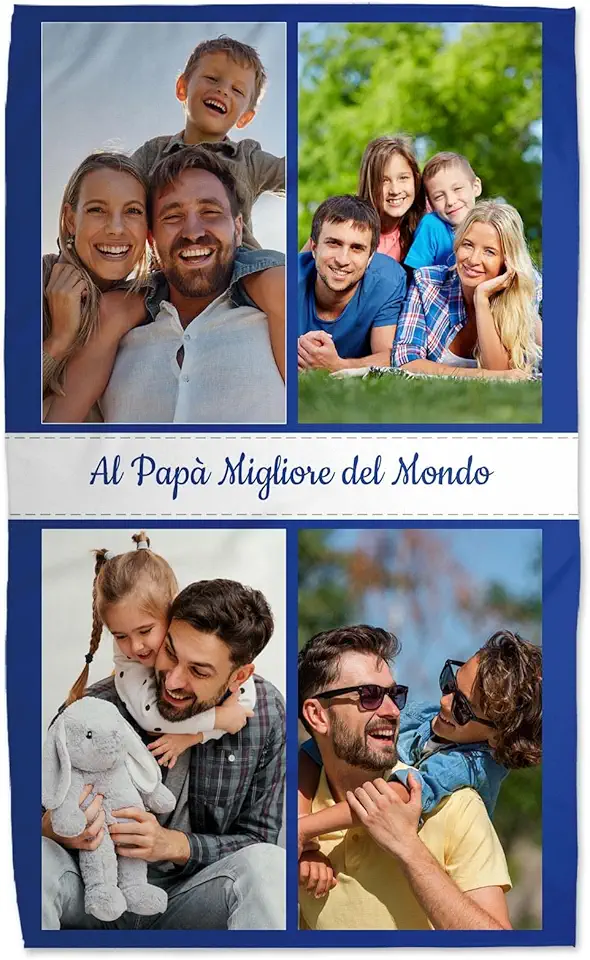 STAMPATEK Coperta Personalizzata Con Foto, Plaid Personalizzato Per Festa Del Papà Idee Regalo, Idea Regalo Personalizzato Regalo Uomo Regalo Donna Compleanno - 4 Foto Collage E Dedica