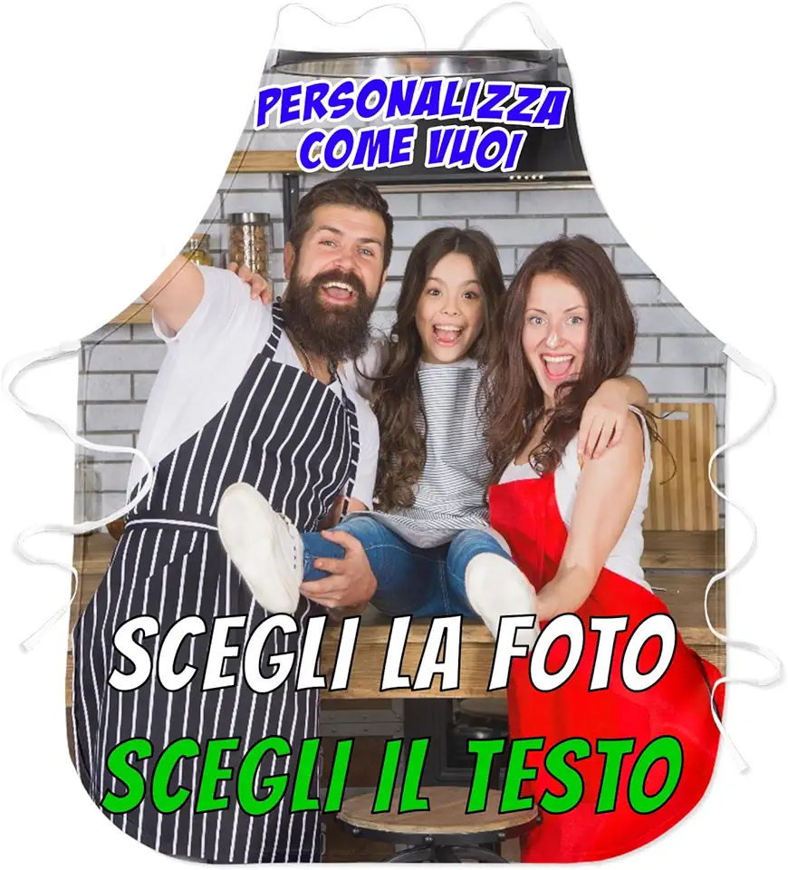 STAMPATEK Grembiule Personalizzato per Cucina Uomo Donna - Personalizza con Foto e Testo - Regali Personalizzati Perfetto per Chef e appassionati di cucina