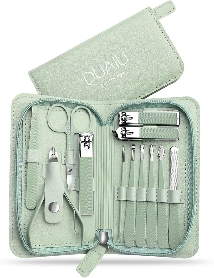 Set Manicure DUAIU 12 Pezzi Tagliaunghie Professionale Kit Manicure Set Manicure in Acciaio Inox Manicure Set Donne e Uomini Kit per La Cura Delle Unghie con Borsa da Viaggio