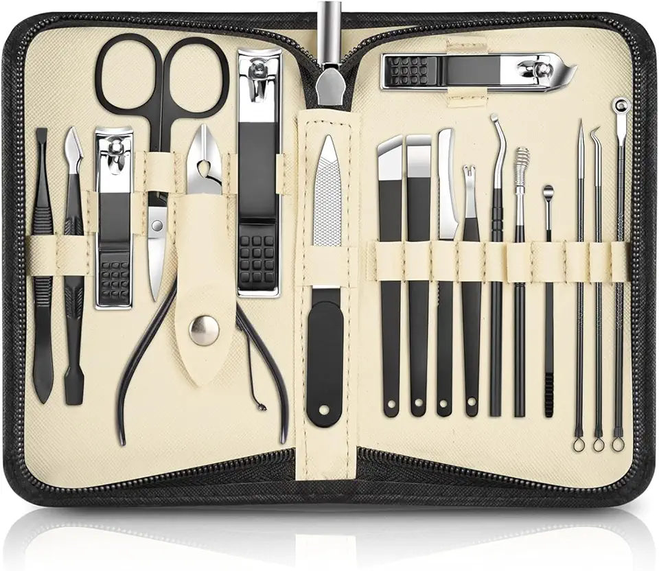 Set Manicure Professionale 18 Pezzi,DUAIU Set Tagliaunghie,Kit Pedicure Manicure per Uomo/Donna,Set Unghie Grooming Kit con Borsa da Viaggio