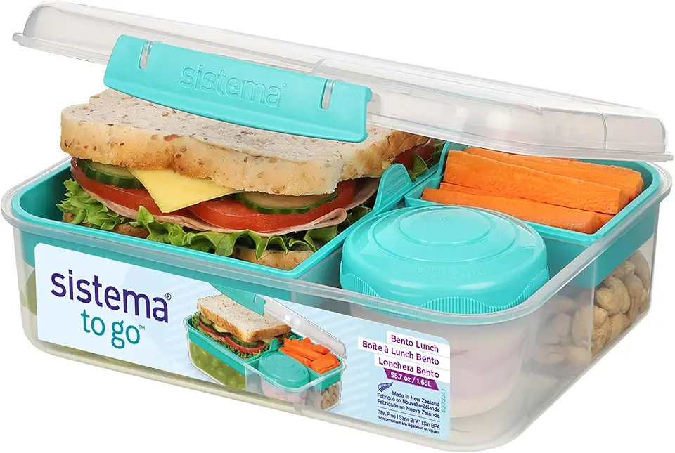 Sistema Bento Box TO GO | Portapranzo con vasetto per yogurt/frutta | 1,65 l | Senza BPA | Verde acqua