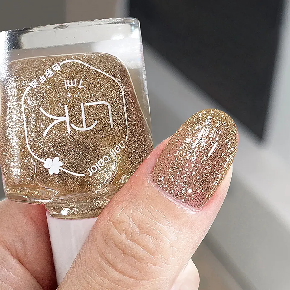Smalto con glitter dorati, ad asciugatura rapida e a lunga durata, a base d'acqua, per nail art fai da te, per nail art e manicure (oro lucido)