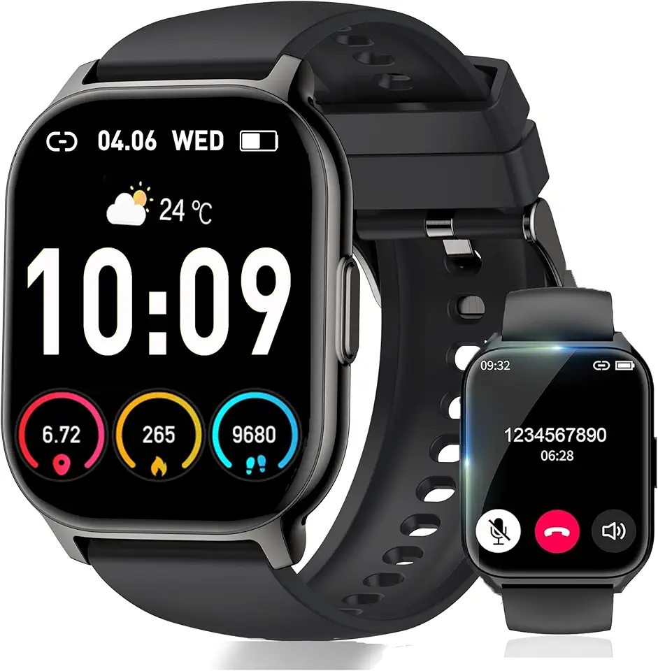 Smartwatch Uomo Donna con Effettua o Risposta Chiamate,2.1" Orologio Smartwatch,110+ Modalità Sportive Fitness Tracker, Contapassi Sonno Cardiofrequenzimetro, IP68 Smart watch per Android iOS, Nero