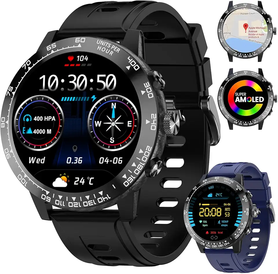 Smartwatch Uomo Donna con GPS, 1.508" AMOLED Orologio Smartwatch con Chiamata Telefoniche, 170+ Modalità Sport, Monitoraggio Cardio/Sonno/SpO2, Impermeabile Fitness Tracker per iOS e Android