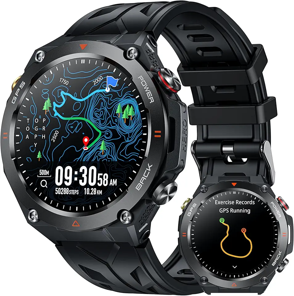 Smartwatch Uomo con GPS orologio Chiamate: 1,45" Fitness Smart Watch Impermeabile con AI Controllo Vocale Bluetooth Monitoraggio Sonno 650mAH Batteria 100+ Modalità Sportive Compatibile iOS Android
