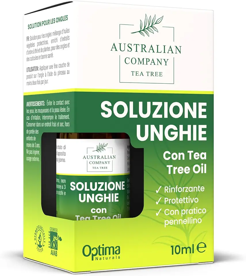 Soluzione Unghie, favorisce la crescita di unghie sane e rinforzate, aiuta a contrastare la micosi in modo naturale, con pratico applicatore a pennellino10 ml Australian Company Tea Tree
