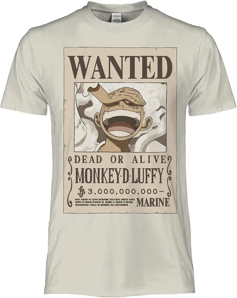 Soul up One Piece T Shirt Luffy Wanted Poster. Maglietta Ufficiale Unisex. Maglia Regular in Cotone. Adulto Ragazzo
