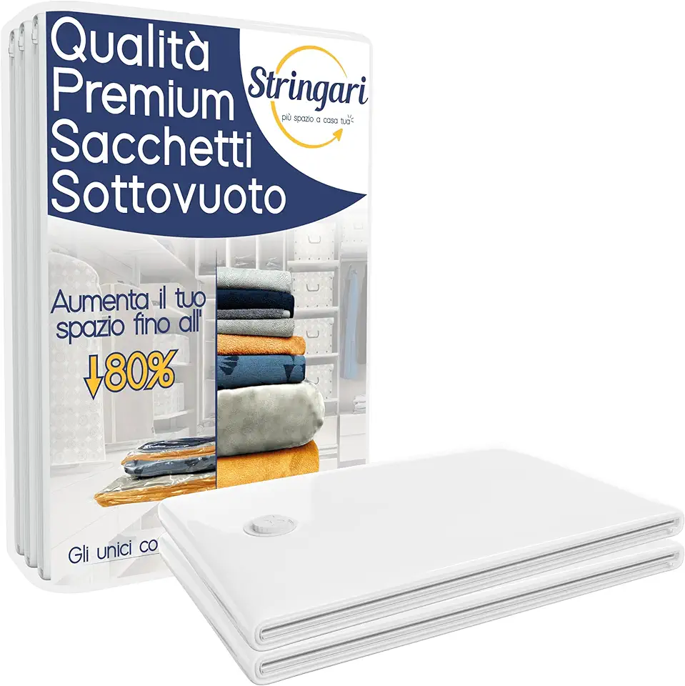 Stringari 2 Sacchi XL 100x80 - Sacchetti Sottovuoto Vestiti - Buste di Qualità Superiore per Piumoni