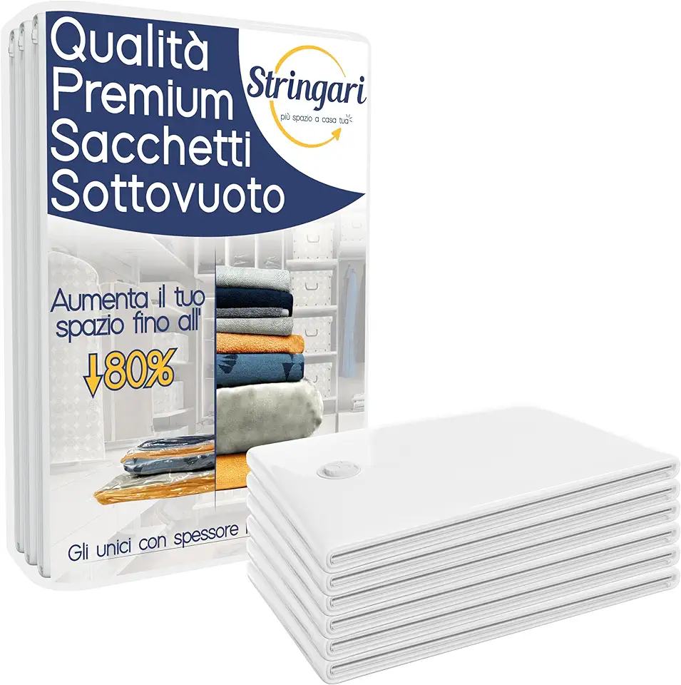 Stringari 6 Sacchi S 60x40 - Sacchetti Sottovuoto Vestiti - Buste di Qualità Superiore per Piumoni