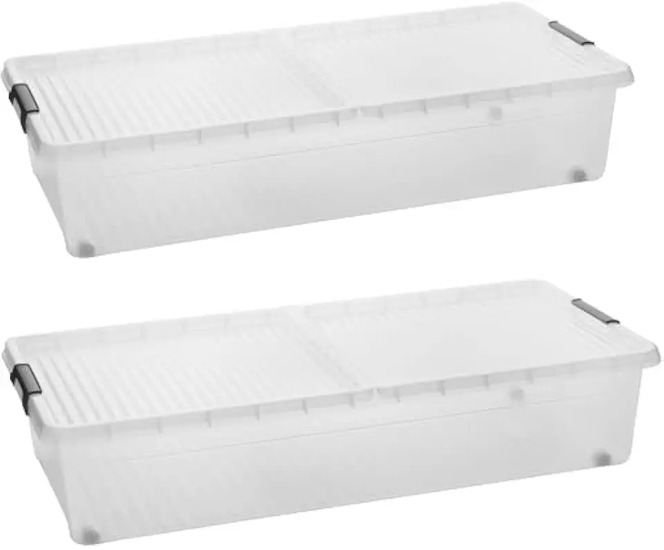 Sustania Set di 2 contenitori sotto il letto con ruote e coperchio diviso, dimensioni: 78 x 38 x 16 cm, contenitore sotto il letto da 32 l, made in EU