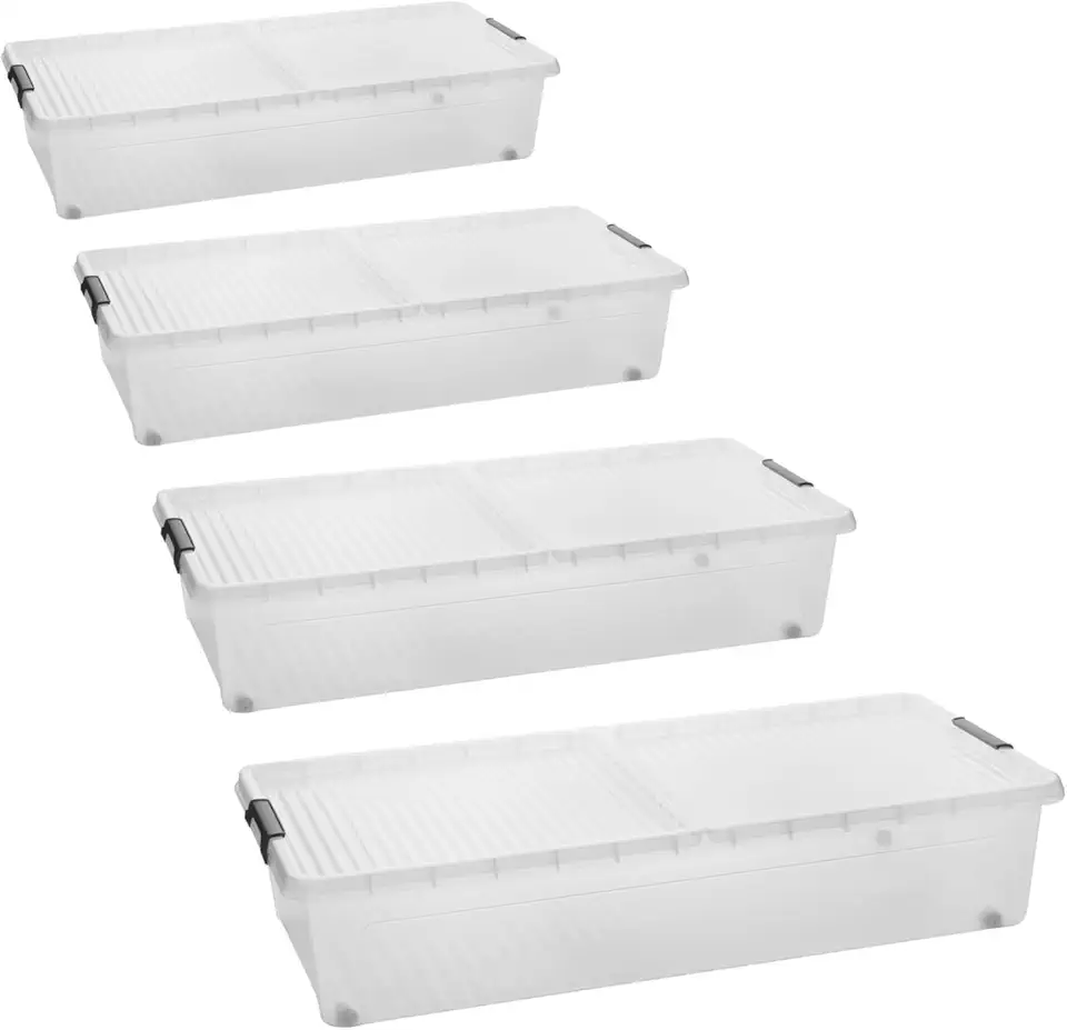 Sustania Set di 4 contenitori sotto il letto con ruote e coperchio diviso, dimensioni: 78 x 38 x 16 cm, contenitore sotto il letto da 32 l, made in EU