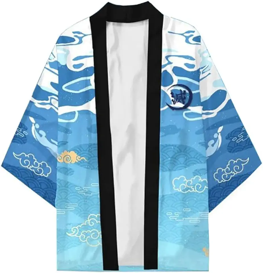Syqiya Kimetsu no Yaiba Kyojuro Kimono Cosplay Costume Cardigan Mantello Giacca Motivo-1 Uomo Donna Taglia XXS-6XL