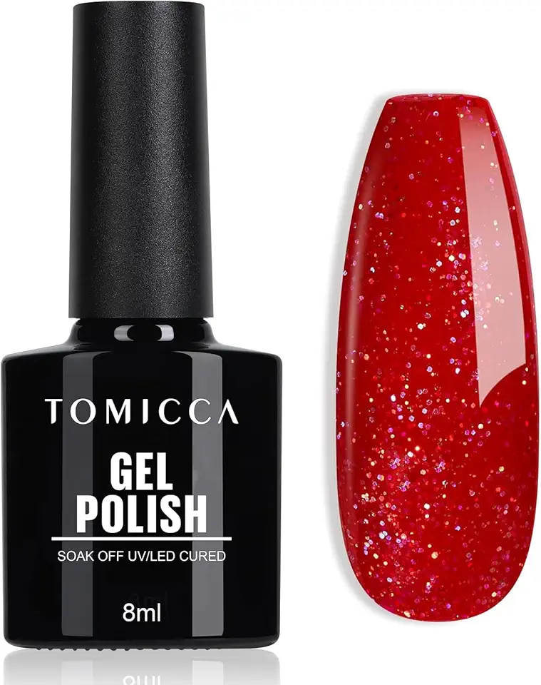 TOMICCA Smalto UV Natale glitter rosso 8 ml smalto gel Soak Off UV / LED smalto per principianti nail art salon fai da te