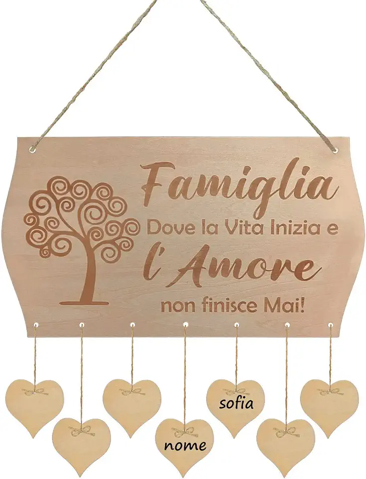 Targhetta in Legno “Famiglia Dove la Vita Inizia e l’Amore non finisce Mai” Idea Regalo Papa MammaAnniversario, Nuova Casa, Matrimonio, Regalo Nonni