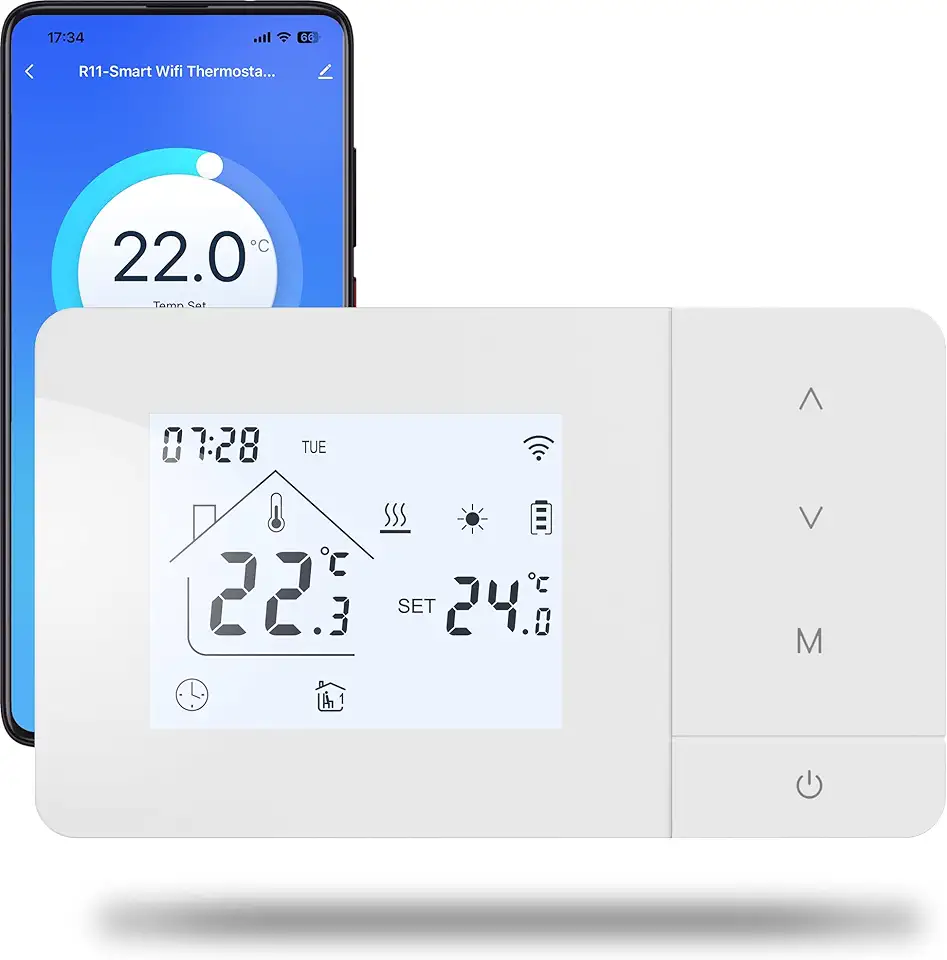 Termostato Wi-Fi a batteria con 2 fili, controllare per la caldaia a gas, termostato Tuya programmabile giornalmente, compatibile con controllo vocale di Google e Alexa.W506 3A Adatto 503 scatole