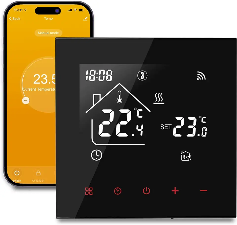 Termostato Wifi Caldaia,Termostato tuya compatibile con alexa e google Assistente,Controllo Vocale, Cronotermostato domestica Wifi Programmabile con Schermo LCD,3A TDR89B-WIFI-WPB Nero