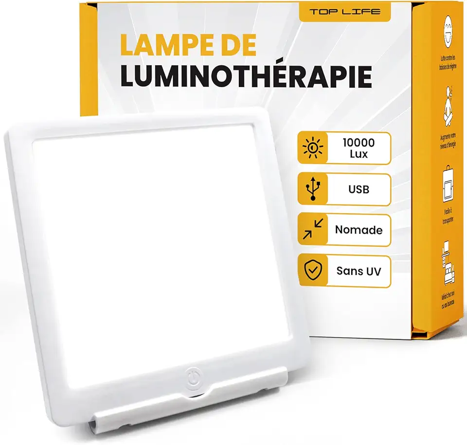 Top Life Lampada per Terapia della Luce 10000 Lux - Più Energia Ogni Giorno - Luce Naturale Portatile a Spettro Solare Completo - Migliora l'Umore e Aiuta a Risollevare il Morale