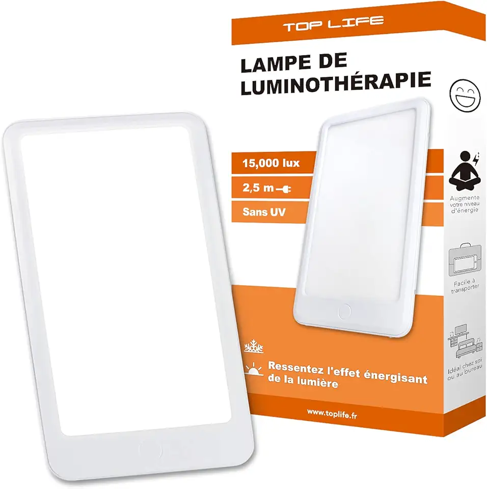 Top Life Lampada per Terapia della Luce 15000 lux - Dispositivo Potente per il Buon Umore - Regolabile a 3 Intensità (6 000, 10 000, 15 000)