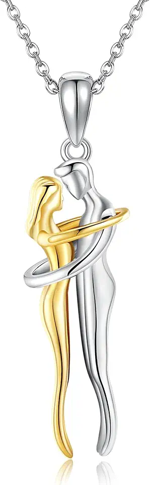 URONE Collana con ciondolo per coppie di abbracci, in argento Sterling 925, con ciondolo a coppia di abbracci, gioielli per San Valentino e anniversario per le donne, moglie amante lei e lui, Argento