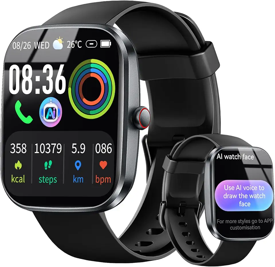 Uaue AI Smartwatch Uomo Donna, 2025 Nuova Fitness Tracker Orologio con Voce AI/Quadrante AI, Chiamate Bluetooth/Cardiofrequenzimetro/Contapassi/Sonno/115+ Sportive, 1.91" Smart Watch Impermeabile IP68
