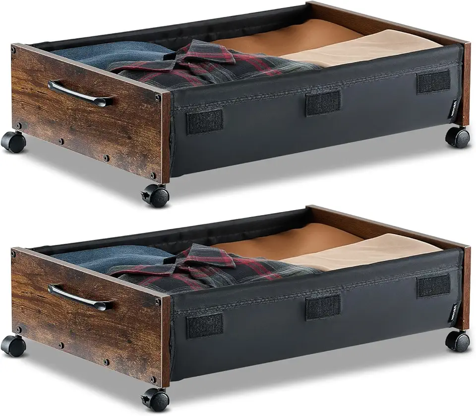 VEVOR Contenitore Sottoletto con Ruote, 650 x 460 x 180 mm, Organizzatore Sottoletto con Ruote Bloccabili, Contenitori Scorrevoli per Vestiti, Scarpe, Coperte, Confezione da 2, Capacità 20,4 kg