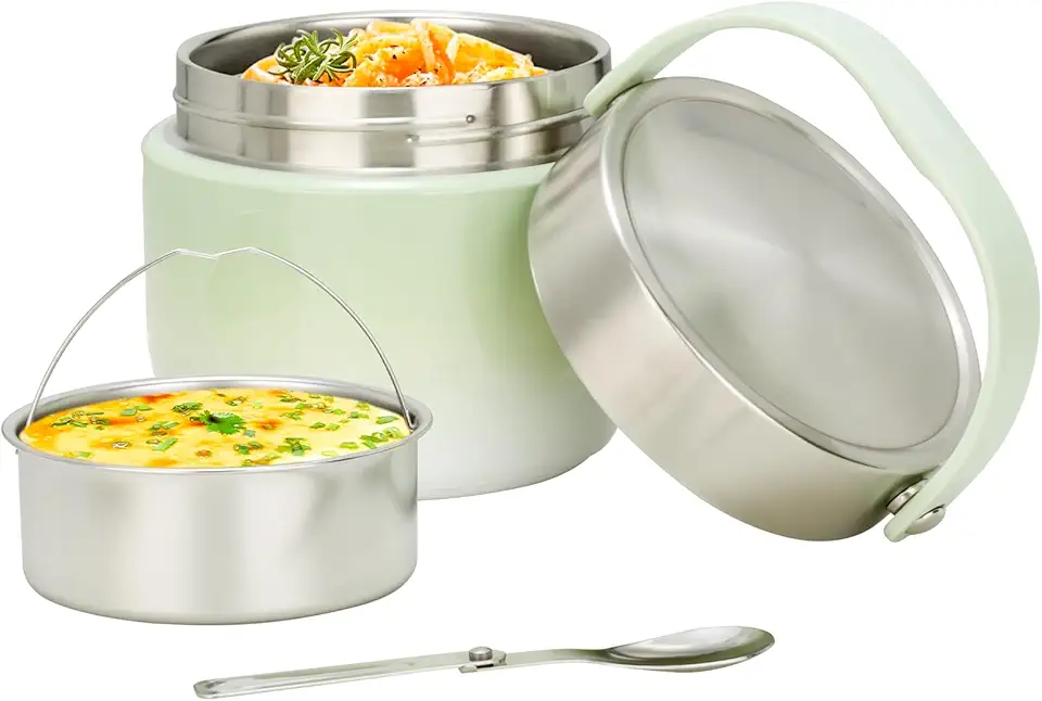 VINATO Porta Pranzo Termico 1.2L Lunch Box Termico Bento Box in Acciaio Inossidabile Antigoccia, BPA-Free con Cucchiaio - per Ufficio, Scuola, Escursioni
