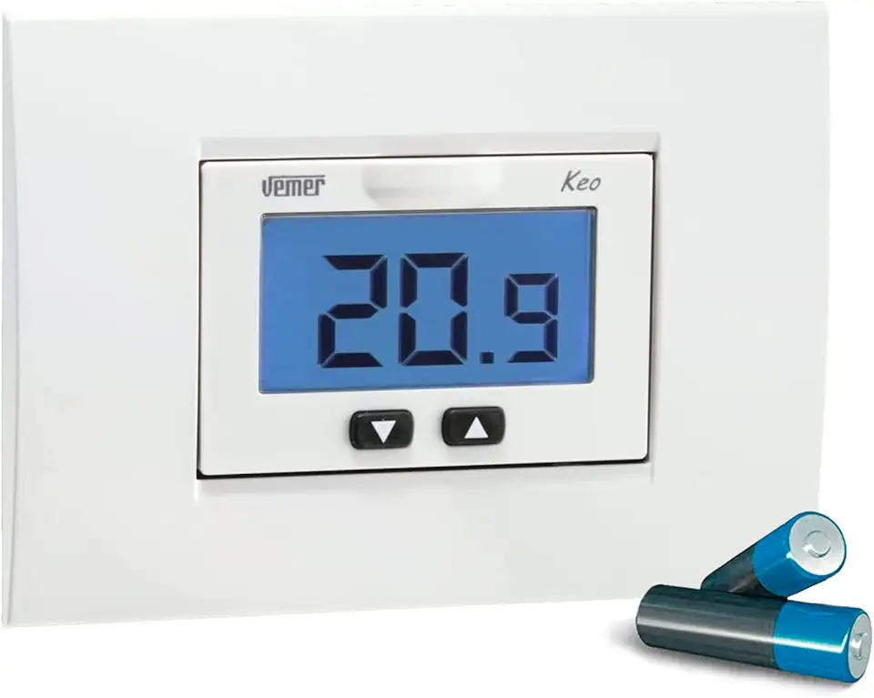 Vemer VE267100 KEO-B LCD Termostato da Incasso con Display e Alimentazione a Batterie, Colore Bianco e Grigio Antracite
