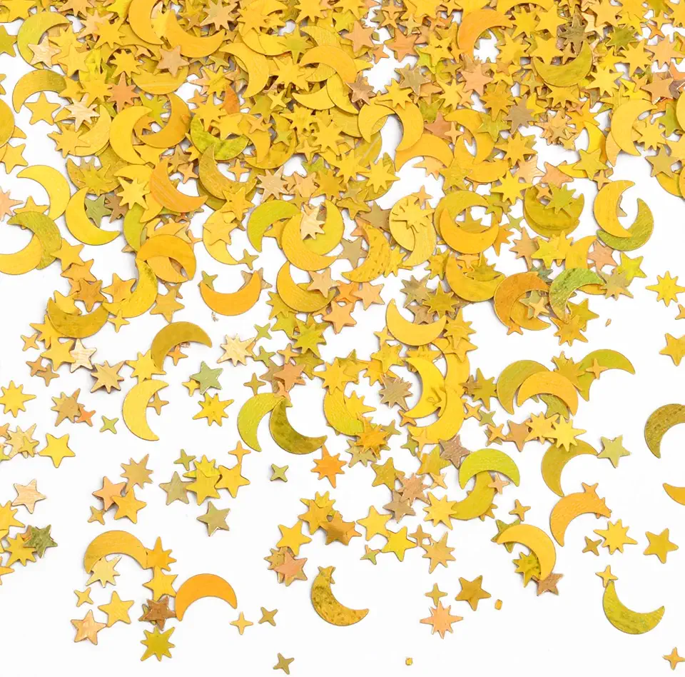 Vesaneae 30g 4000pcs Coriandoli Olografici da Tavola a Stelle e Luna, Paillettes Metal Scintillii, Foil Confetti di Tavolo Glitter, Decorazione Fai da Te per Compleanno Festa di Matrimonio (Dorati)