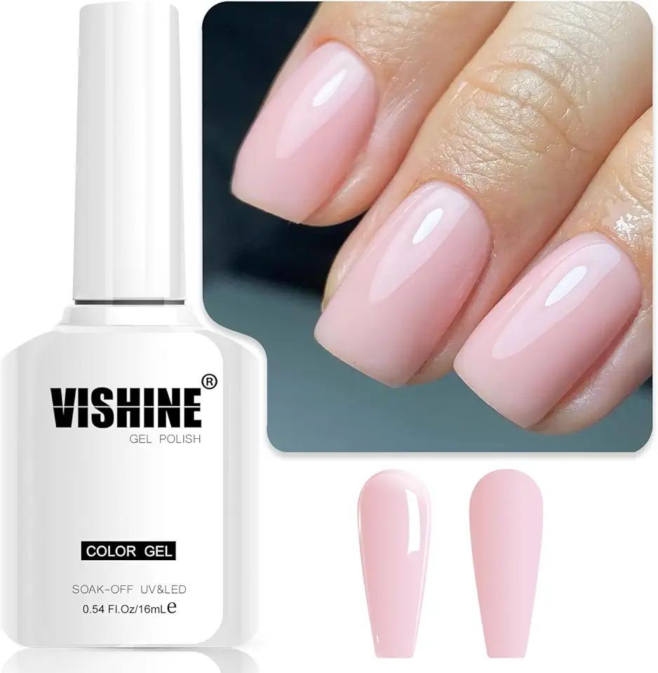 Vishine 16ml Smalto Gel Semipermanente Trasparente Rosa Lattiginoso Chiaro, Smalto Naturale Rosa Lattiginoso Trasparente Gelatina di Cristallo Soak-Off UV LED Gel E023